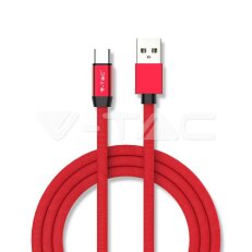 1M USB TYPE C 2.4A Cotton fabric cable, Ruby series, red color, VT-5341