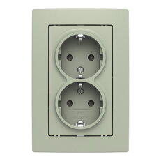 Dvojzásuvka ABB ZONI s clonkami, bezšroub., olivová / bílá 5522T-C03458 143