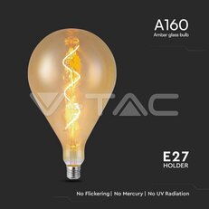 LED Bulb 4W Filament Spiral A160 2700K Amber Glass VT-2267, V-TAC SKU23166
