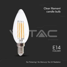 LED Bulb 6W Filament E14 Clear Cover Candle 3000K 130LM/W VT-2327, SKU212848