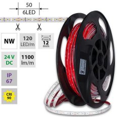 LED pásek SMD2835 NW, 120LED/m, 14W/m, DC 24V, 1100lm/m, CRI90, IP67, 12mm, 50m