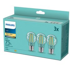 LED žárovka PHILIPS sada 3ks classic 75W A60 E27 WW