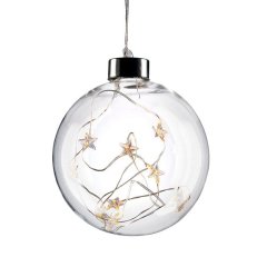 LED vánoční koule skleněná, 10LED, 2x AA, IP20  SOLIGHT 1V204