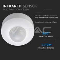 Infrared Motion Sensor White 360°, VT-8049 V-TAC SKU1355
