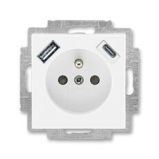 Zásuvka s kolíkem, s clonkami, USB-A/C bílá/bílá ABB 5569H-A32357 03