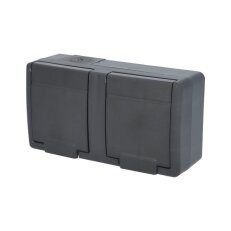 ATLAS 2K IP55 Zásuvka 2x 2P+PE, 2-nás vodorovná s ochr. kolíkem, antracit