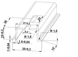 Lišta TH 35x15 - 1000 mm, perforovaná, pozink modrý, 5,2x25mm, cena za kus