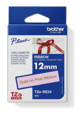 Páska BROTHER TZe-RE34 růžová/zlatá (12mm, 4m, pruhovaná)
