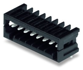 Konektor s pájecími piny THR, pájecí kontakt 0,8x0,8 mm, úhlové, černá 9pól.