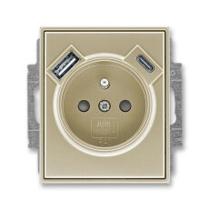 Zásuvka s kolíkem, s clonkami, USB-A/C šampaňská ABB 5569E-A32357 33