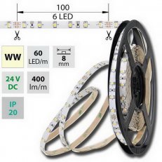 LED pásek SMD3528 WW, 60LED, IP20, 5m, 24V, 4,8 W/m