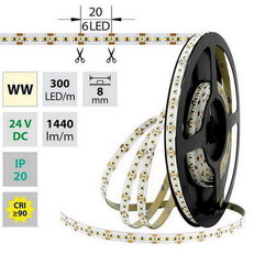 LED pásek SMD2216 WW, 300LED/m, 18W/m, 1440lm/m, IP20, DC 24V, 8mm, 5m
