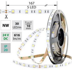 LED pásek SMD5050 NW, 30LED/m, 8,5W/m, 616lm/m, IP20, DC 24V, 10mm, 50m