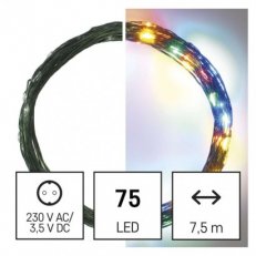 LED vánoční nano řetěz zelený, 7,5 m, venkovní i vnitřní, multicolor, časovač