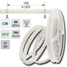 LED pásek SMD5050 CW, 60LED/m, 14,4W/m, 1180lm/m, IP68, DC 24V, 13mm, 5m