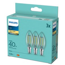 LED žárovka PHILIPS sada 3ks classic 40W B35 E14 WW CL