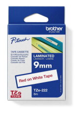 Páska BROTHER TZe-222, bílá/červená (9mm, laminované)