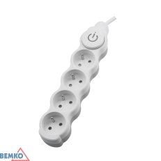 Prodlužovací přívod 4x2p+Z, 250V, 3x1,5mm, 16A bílá 1,5m s vypínačem