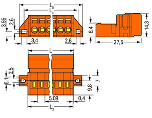 Konektor s pájecími piny CAGE CLAMP 2,5mm2 oranžová 7pól.