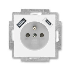 Zásuvka s kolíkem, s clonkami, USB-A/C bílá/ledová bílá ABB 5569H-A32357 01