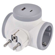 Rozbočovací zásuvka 2×, 1×USB-A+1×USB-C, bílo-šedá EMOS P0077PD