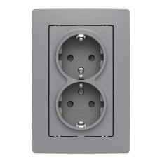 Dvojzásuvka ABB ZONI s clonkami, bezšroub., šedá / bílá 5522T-C03458 141