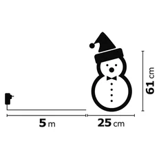 LED vánoční sněhulák, 61cm, venkovní, teplá bílá, s časovačem Emos