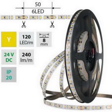 LED pásek SMD2835 žlutý, 120LED/m, 9,6W/m, DC 24V, 240lm/m, IP20, 8mm, 5m