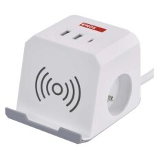 Prodlužovací kabel kostka 2 m 2 zásuvky bílý 2×USB-A 1×USB-C+Qi 1,5 mm2 P0212CQ