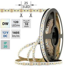 LED pásek SMD3527 dual white WW-CW 120LED/m 19,2W/m 1605lm/m IP20 DC 12V 10mm 5m