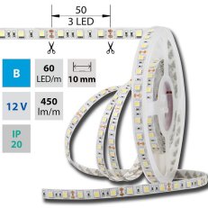 LED pásek SMD5050 modrý, 60LED/m, 14,4W/m, DC 12V, 450lm/m, IP20, 10mm, 5m