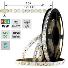 LED pásek SMD5050 RGB+WW, 72LED/m, 17,2W/m, 1058lm/m, IP20, DC 24V, 12mm, 5m
