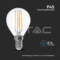 LED Bulb 4W Filament E14 P45 Clear Cover 3000K VT-1996-N, V-TAC SKU214300