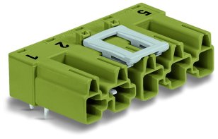 Konektor na desky plošných spojů, úhlové, 5pól., světle zelená