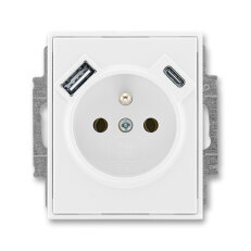 Zásuvka s kolíkem, s clonkami, USB-A/C bílá/bílá ABB 5569E-A32357 03