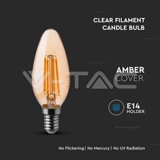 LED Bulb 4W Filament E14 Amber Cover Candle Bulb 2200K VT-1955-N,, SKU217113
