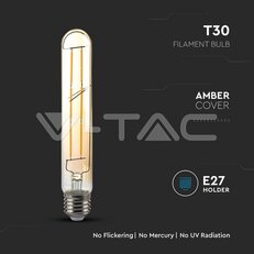 LED Bulb 6W T30 E27 Filament Amber 2200K VT-2006, V-TAC SKU217143