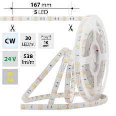 LED pásek SMD5050 CW, 30LED/m, 8,5W/m, 470lm/m, IP54, DC 24V, 10mm, 5m