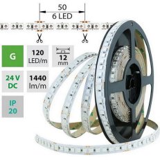 LED pásek SMD5050 zelený, 120LED/m, 28,8W/m, 1440lm/m, IP20, DC 24V, 12mm, 5m