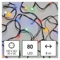 LED vánoční cherry řetěz kuličky, 8 m, venkovní i vnitřní, multicolor, časovač