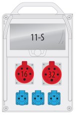 Zásuvkový box 3x16A230V, 1x16A400VAC, 1x