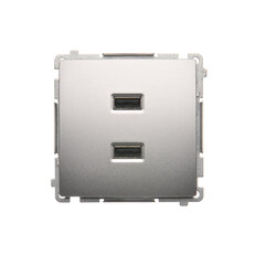 Dvojitá USB nabíječka 2.1 A, 5V DC, 230V, stříbrná matná metalizované