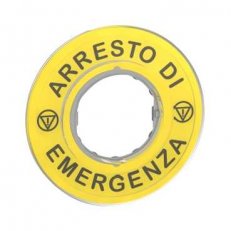 Schneider ZBY9620 3D kruhový štítek pro nouzové zastavení, -ARRESTO DE EMERGENZA