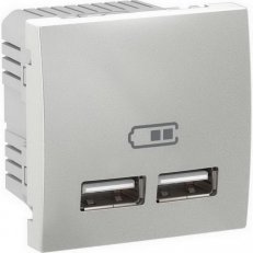 Unica Dvojitý nabíjecí USB konektor 2.1A, Aluminium SCHNEIDER MGU3.418.30