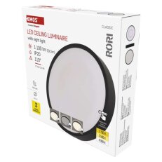 LED přisazené svítidlo RORI kruhové, černé, 17W, se změnou CCT EMOS ZM4401