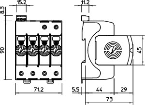 OBO V50-4+FS-280 Kombinovaný svodič přepětí typ 1+2,4P 50kA(10/350),DS 280V