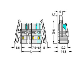 Pružinová svorka CAGE CLAMP 2,5mm2 sv.šedá 8pól. WAGO 721-208/037-000/035-000