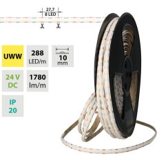 LED pásek COB UWW 288LED/m 19,2W/m DC24V 1780lm/m CRI90 IP20 10mm 50m