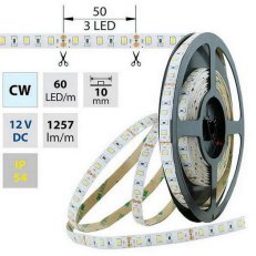 LED pásek SMD2835 CW, 60LED/m, 14,4W/m, 1257lm/m, IP54, DC 12V, 10mm, 5m