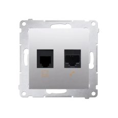 Telefonní zásuvka RJ12 + počítačová zásuvka RJ45 kat. 5e, stříbrná matná
